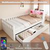 Multifunctional Wooden Bed 90 × 200 Cm, With Drawers, Shelf and Storage, Equipped With Socket and LED Lighting, Safety Rail, Single Bed, White