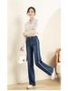 2025 Winter Women's High-Waist Korean Wide-Leg Jeans with Velvet, Warm and Floor-Length