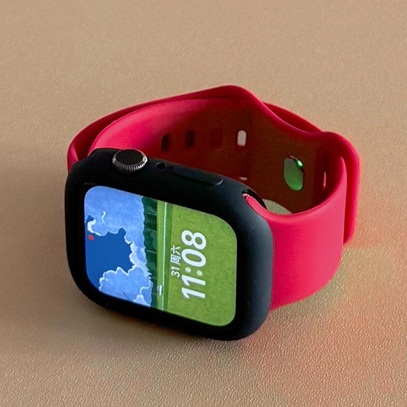 

Спортивный ремешок+чехол Для Apple Watch ремешки 46мм 44мм 40мм 45мм 41 49мм 42мм Силиконовый браслет Конфетный цвет iWatch series10 8 9 7 For Series6SE54 40mm&S красный черный
