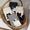 Autumn Vintage White Kawaii Socks Women Cute Cartoon Cat Pattern Middle Tube Socks Japanese Soft Cotton Winter Warm Floor Sock