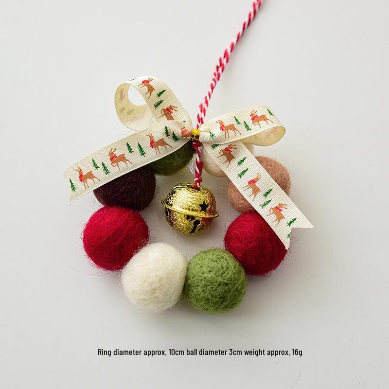 NUCHI Christmas Mini Wreath: Handmade Wool Ball with Bells & Bow Knots