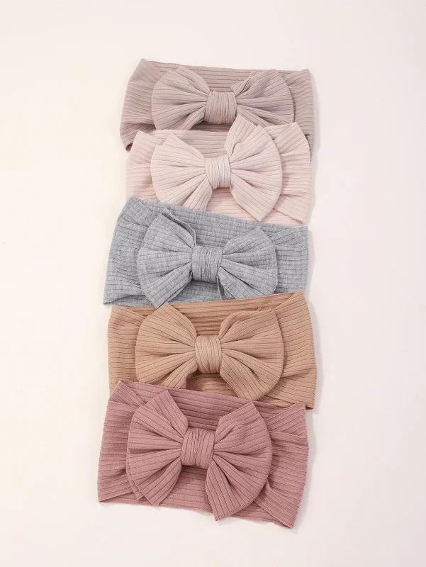 5pcs/set Cute Bows Baby Girls Headbands Elastic Soft Nylon Newborn Head Wrap Tie Turban Infant Headwear Kids Hair Accessories