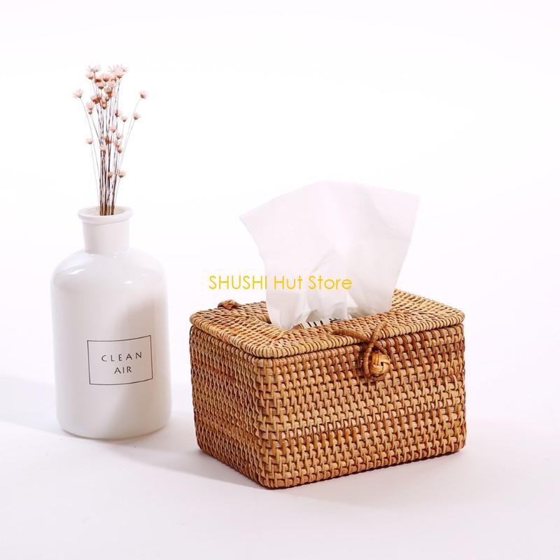 Elegant Handmade Rattan Tissue Box Napkin Storage Container Desktop Toilet Paper D57B