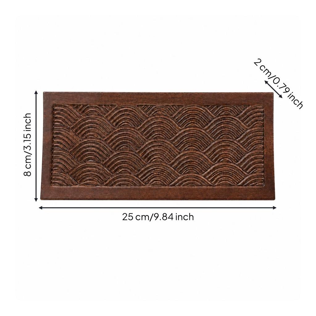 African Cedar Wood Serving Tray Rounded Edges Carved Wave-Pattern Textured