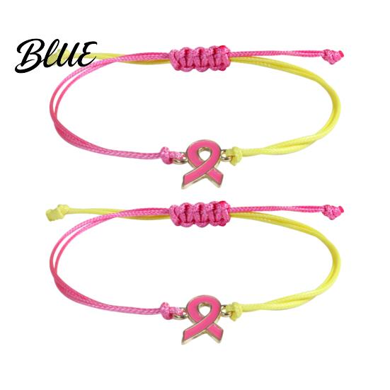 Breast Cancer Awareness Jewelry 2 Pcs Bracelets Adjustable Braided String Pink Ribbon Accessory Bracelets with Charm Inspirational Gifts for