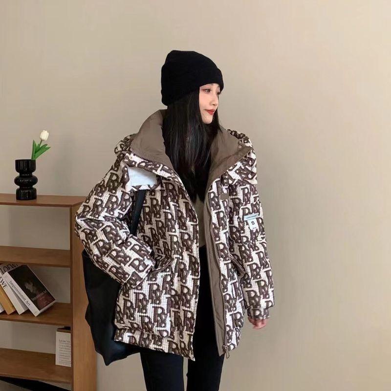 

Белый утиный пух теплая куртка зимний тренд универсальная пуховая куртка утолщенная стойка воротник пуховик женский короткий XL-155-175 темно-коричневого