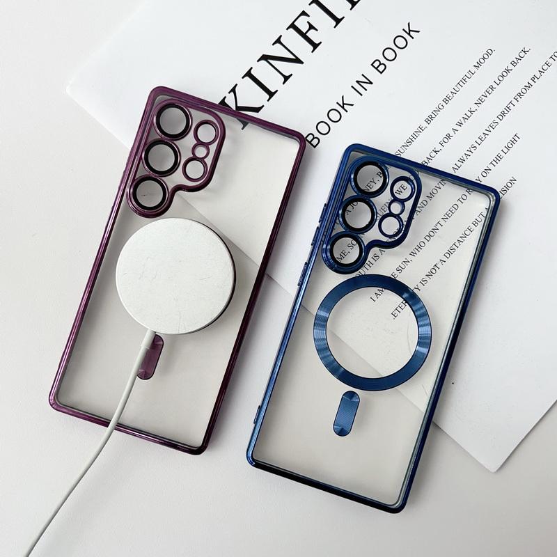 Plating Color Frame Clear Slim Magnetic Case For Samsung Galaxy S25 Ultra S24 FE S23 S22 for Magsafe Shockproof Les Protection Soft TPU Phone Cover