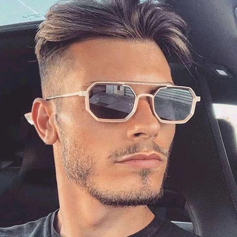 2022 Men's Steampunk Double-Beam Polygon Sunglasses - Trendy European & American Style