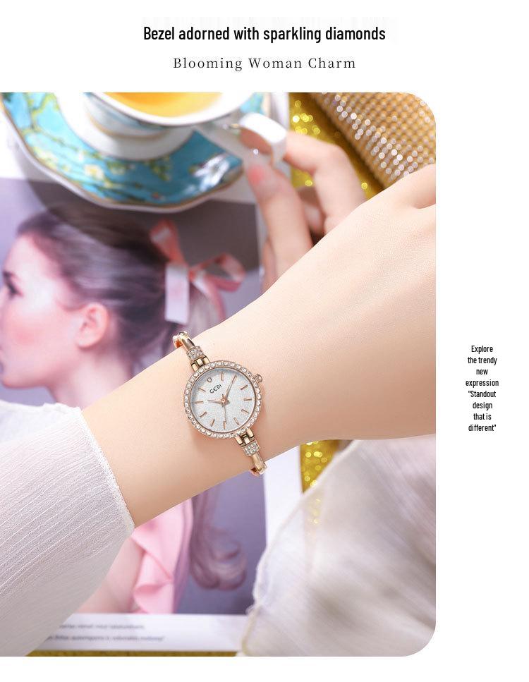Gedi Ladies' Luxury Diamond-Set Bangle Wristwatch - Exquisite, Small, Waterproof Quartz Design