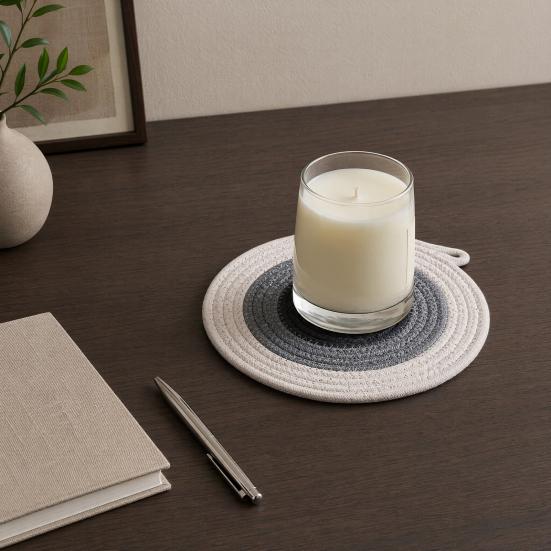 Cotton Rope Coaster, Color Block Heat Insulation Mat for Table, Thickened Potholder for Hot Dishes, Farmhouse Cup Mat