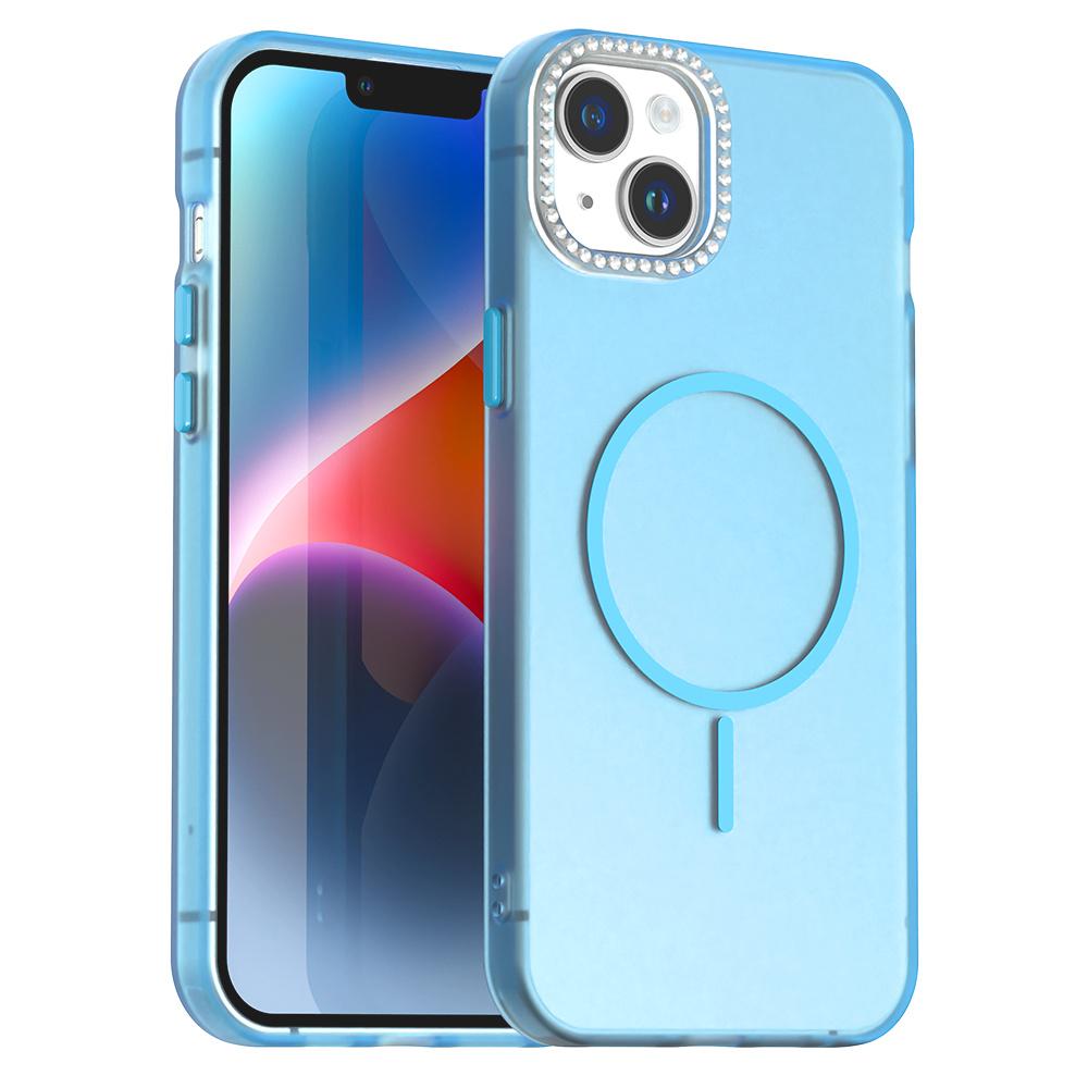 For iPhone 14/13 Case Compatible with MagSafe TPU+PC+PET Phone Cover Rhinestone Decor Lens Frame