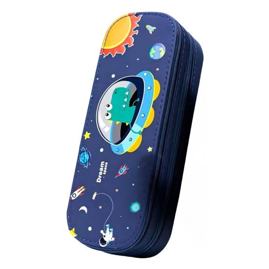 Astronaut Pencil Case for Kids Large Capacity Space Theme Pencil Pouch with Rocket Print Waterproof Thick Canvas Stationery Bag for Boys Girls