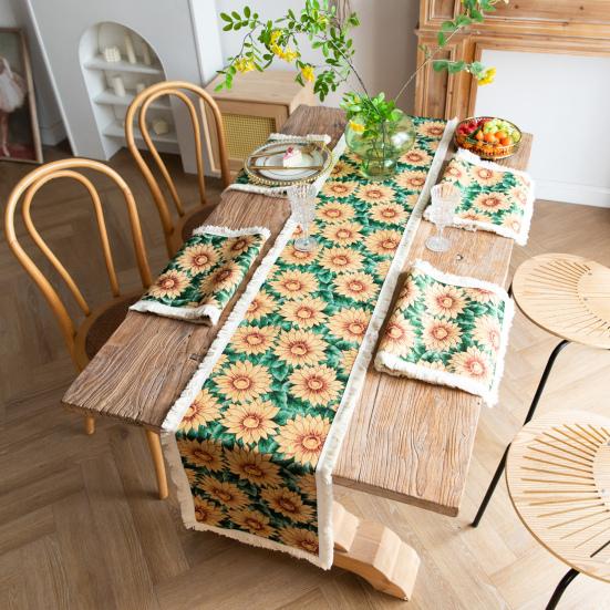 Tassel Placemat Pastoral Style Flower Oil Painting Aesthetical Round Shape Parties Weddings Banquets