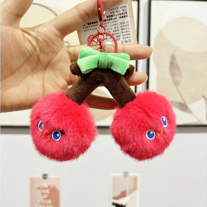 Collectible Plush Fruit Keychains Featuring Charming Characters Like Strawberry Cherry And Eggplant