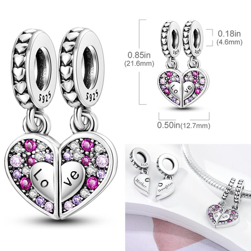 Copper 2 In 1 Charms Bead Love Heart Mother Daughter Lover Friend Pendant Fit Original Bangle Bracelet Diy Jewelry