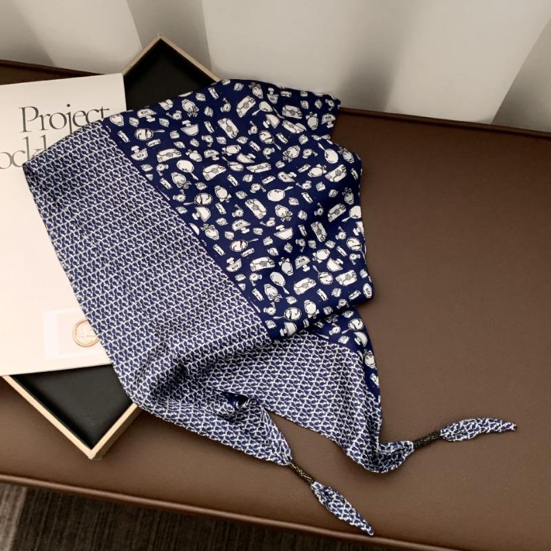 Silk scarf new fashion wheat ear cashew flower silk scarf head scarf beaded small scarf scarf triangular scarf waist tie