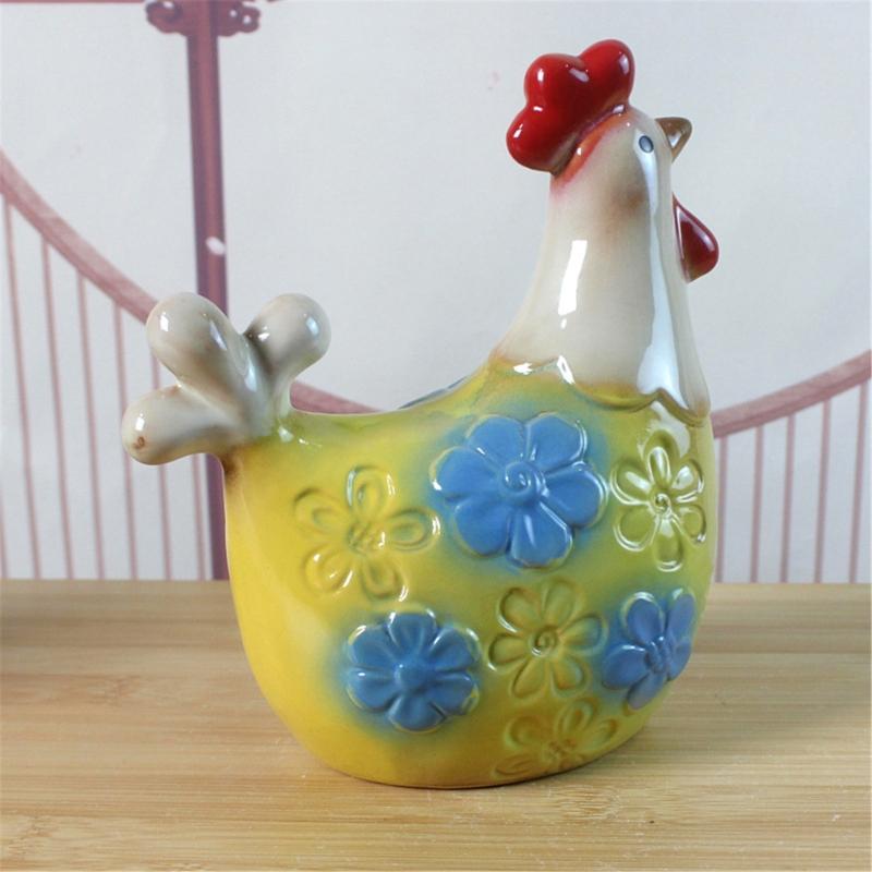 2 Pack Glazed Ceramic Decors Farm Animal Figurine Floral Textured Table Accent for Shelf Cabinet Entryway Living Room and Desk Display