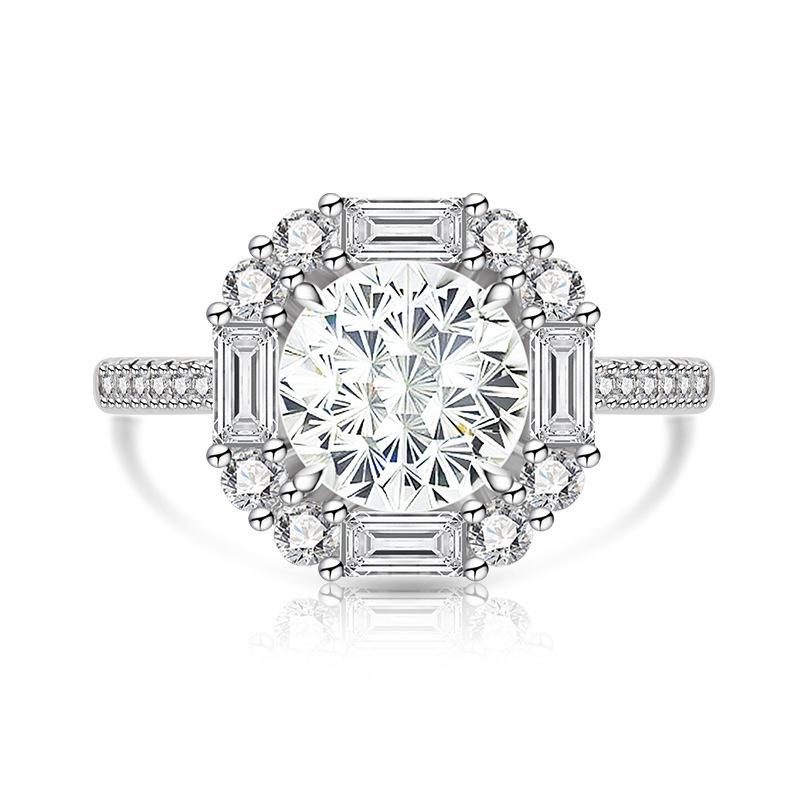 Copper Light Luxury Elegant Dahlia Cut High Carbon Diamond Sugar Cube Ring Women'S Jewelry