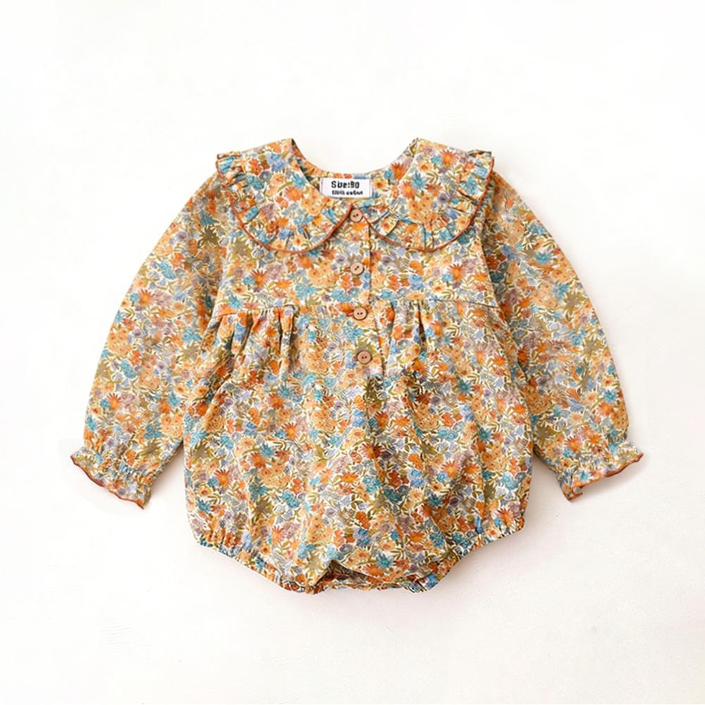 Salopete Florale Vintage pentru Fetițe de Primăvară Bumbac Mânecă Lungă Salopete Nou-Născuți 3-24 Luni Îmbrăcăminte pentru Sugari