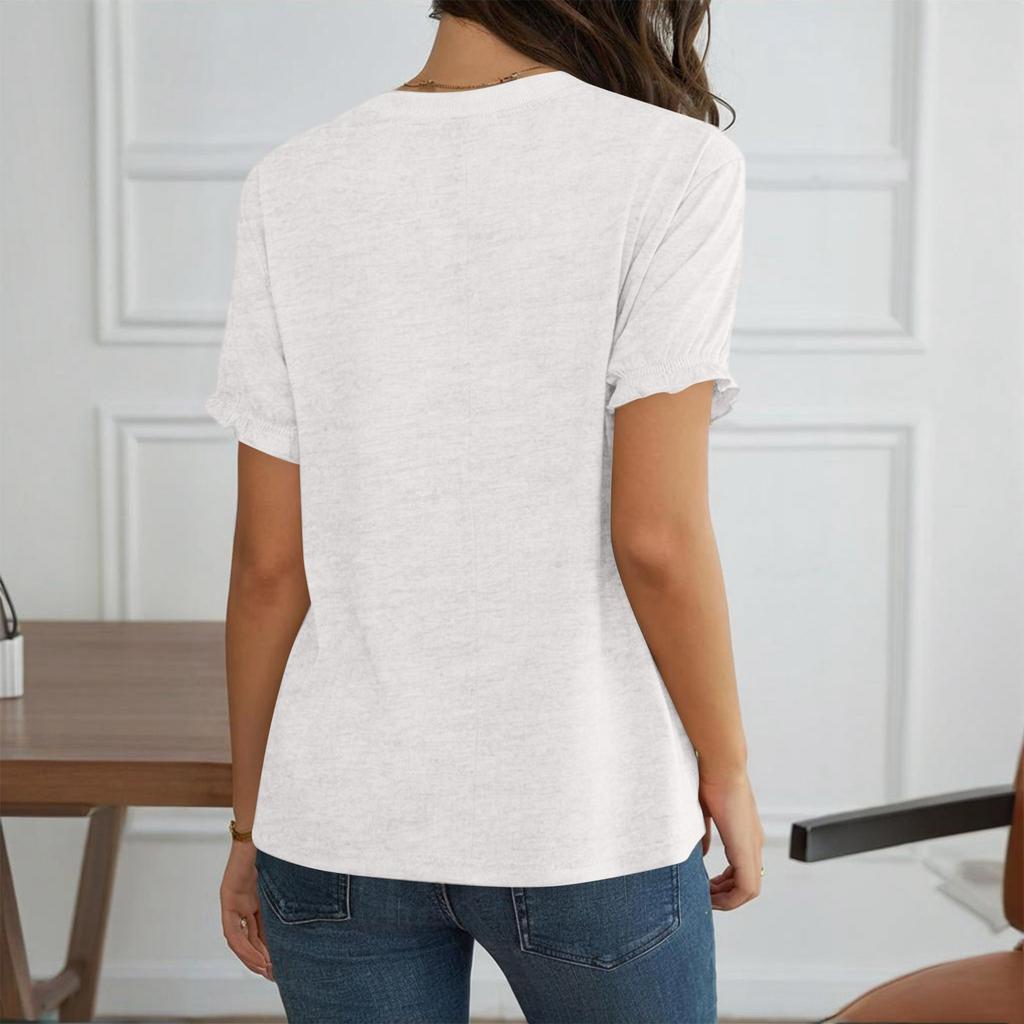 Women's Fashionable Casual Pleated Short-Sleeved T-Shirt, Summer Round Neck Loose -Shirt Top