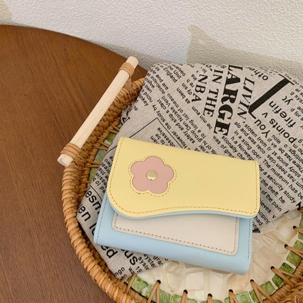 

PU Color-matching Purse Color Contrast Trifold Wallet Simple Card Holder Girl зелёный