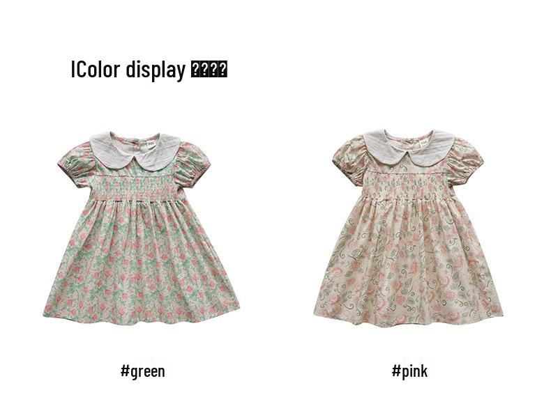 Hand-Knitted Smocked Floral Doll Collar Short-Sleeve Girls' Dress - Summer 2026 French Korean Chic Style