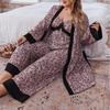 Nytt Sött Blommig Jacquard Stor Storlek Dam Pyjamasset: Linne, Ytterplagg och Byxor - Vår/Höst