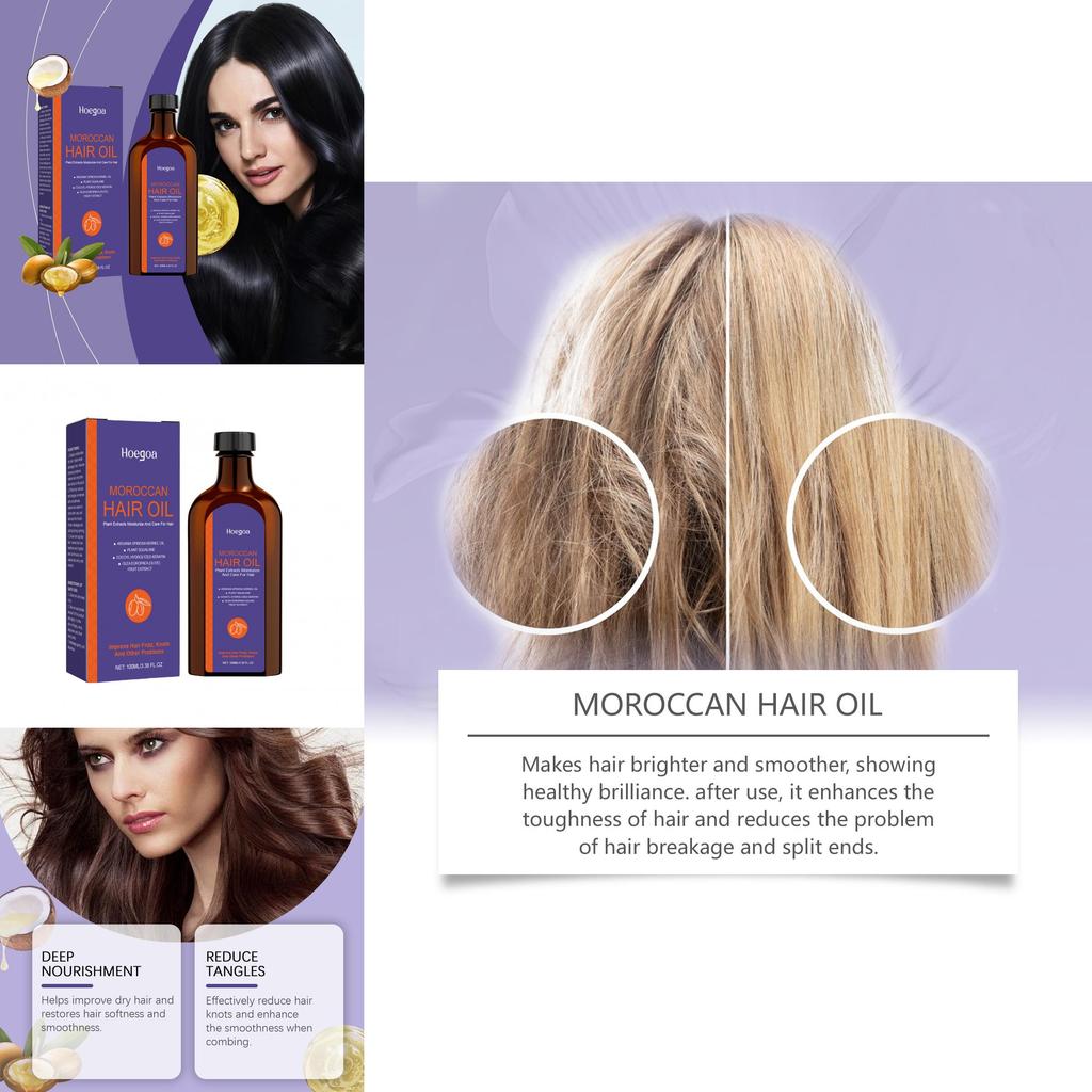 Hoegoa Moroccan Hair Oil Nourishing Hydrating Treatment For Smooth Frizz-free Hair