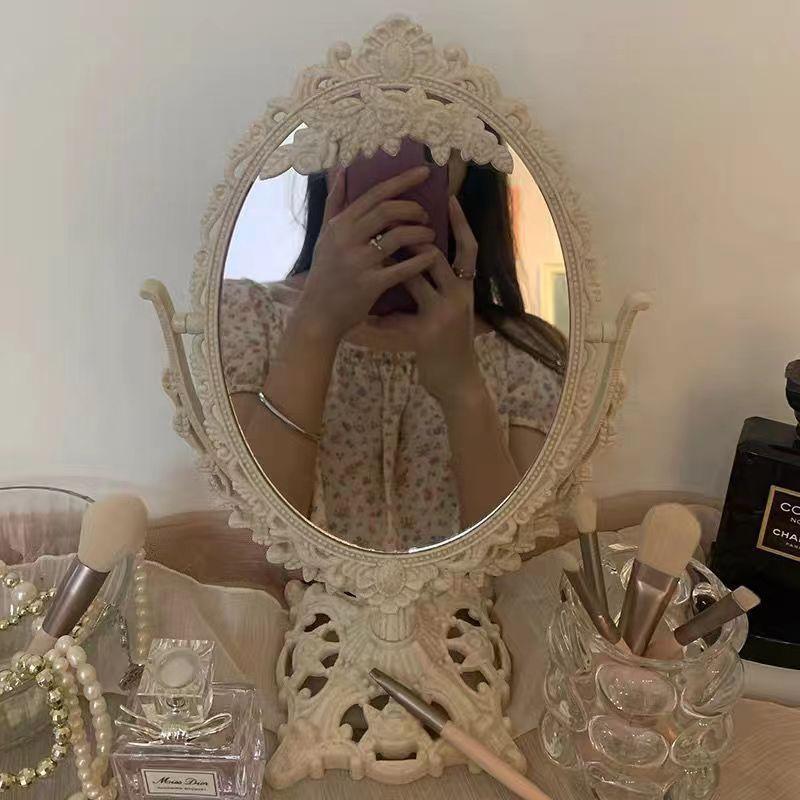 Oval Shaped Makeup Mirror Vintage European Style Makeup Mirror 360 Degree Rotating Swivel Desktop Makeup Mirror Home Decor gift