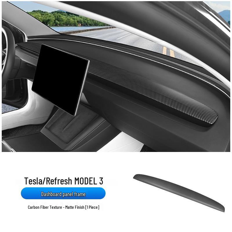 Tesla Model Y/3 Carbon Fiber Texture Center Console Trim Accessories