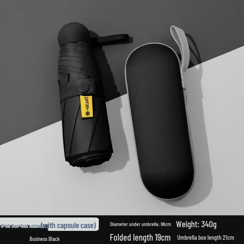 Women's Dual-Use Mini Umbrella: Compact Five-Fold Design, Thickened Fabric, Black Glue for UV Protection, Custom Logo Option