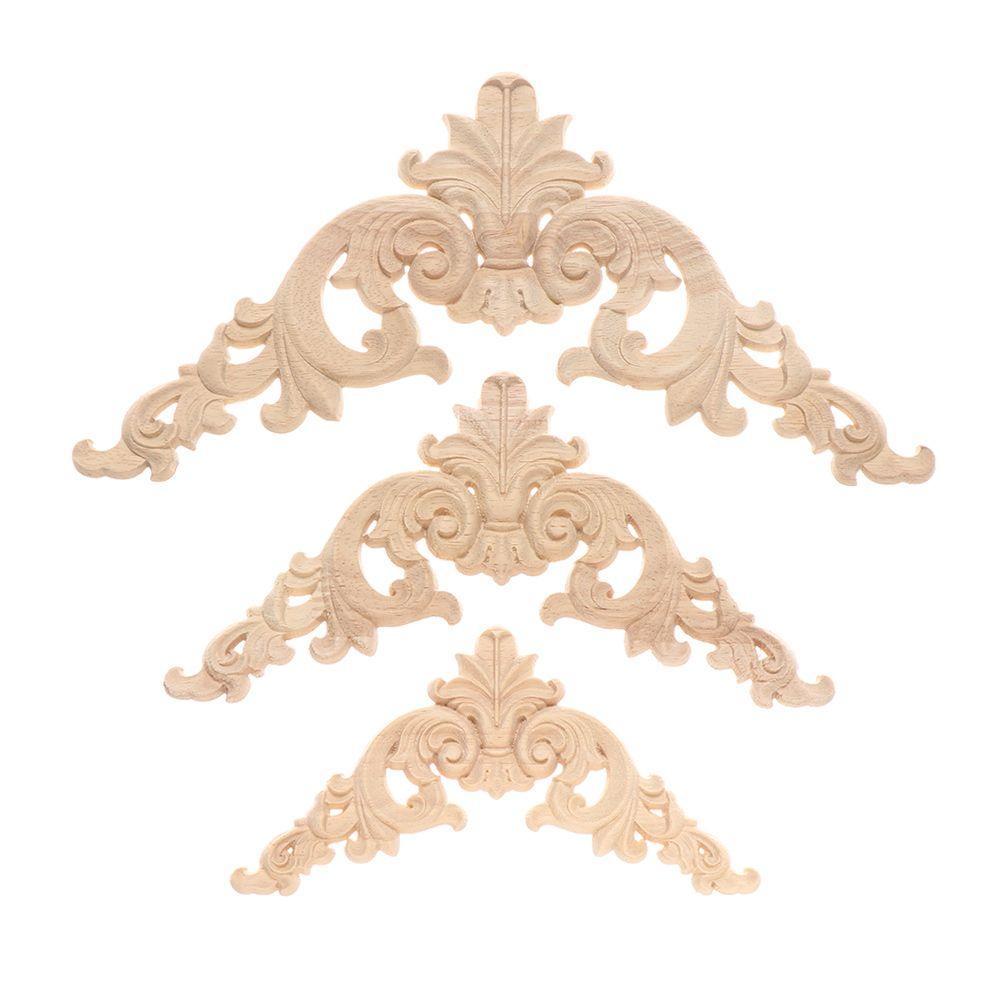 Wall Door Furniture Wood Carving Decorative Unique Natural Floral Wood Carved Wooden Figurines Crafts Corner Appliques Frame