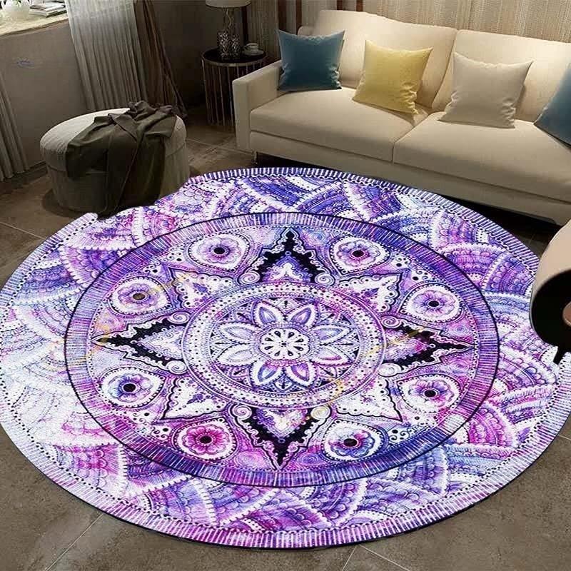 Vintage Mandala Round Carpet Geometric Floral Area Rug for Living Room Kitchen Dining Room Decorations Entryway Round Carpets