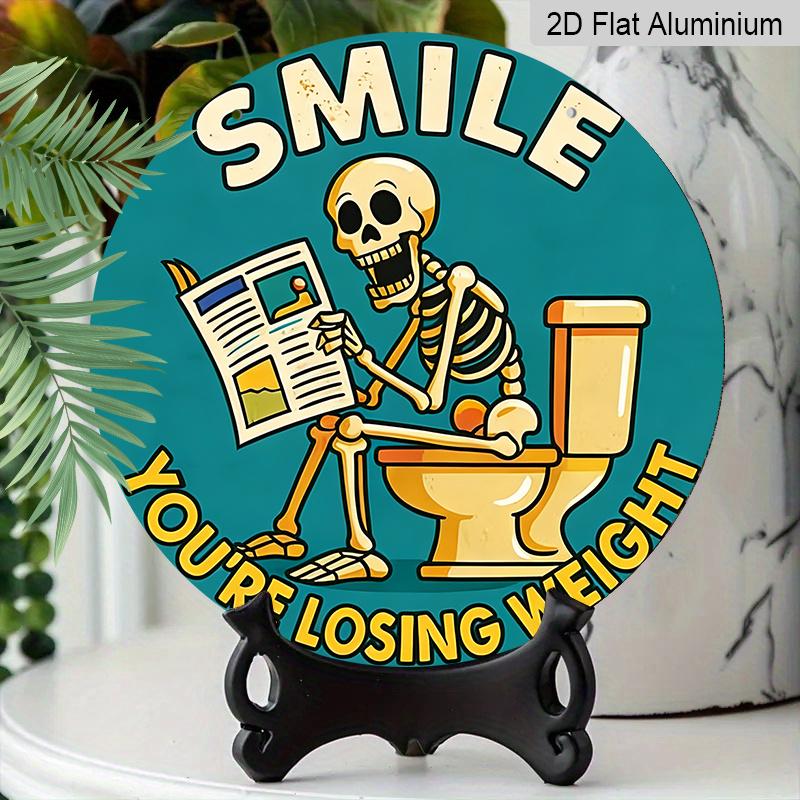 2D Flat Aluminum 7.87 Inch X 7.87 Inch Humorous Skull Bathroom Wall Decoration. Suitable for Bars, Living Rooms, Kitchens, Parties, Cafes, Porches