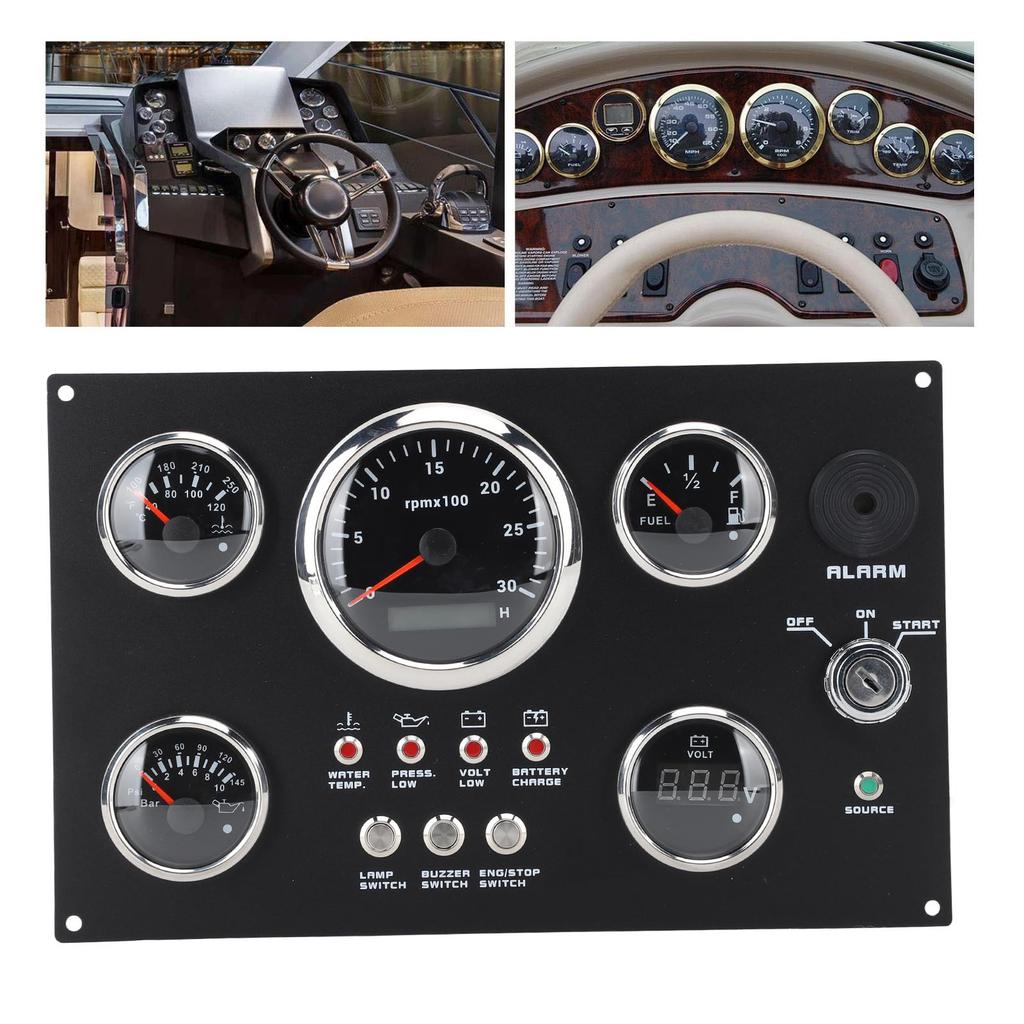 85mm Instrument Panel Gauge Set 24V 0 to 3000RPM Water Temperature Oil   Oil Pressure with Key for Boat Yacht