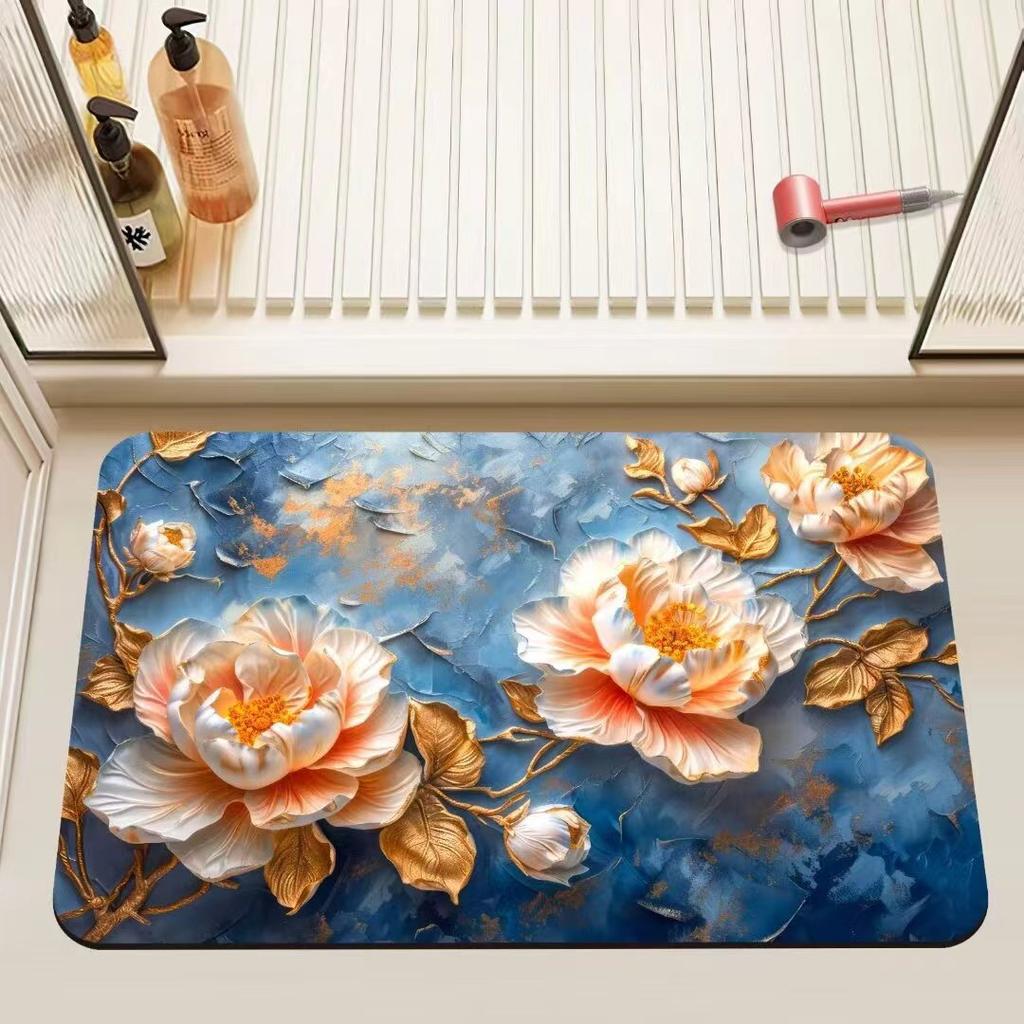 Visual Three-dimensional Wealthy Flower Household Diatom Mud Decorative Floor Mat Bathroom Kitchen Entrance Door Absorbing Water Rubbing Floor Mat