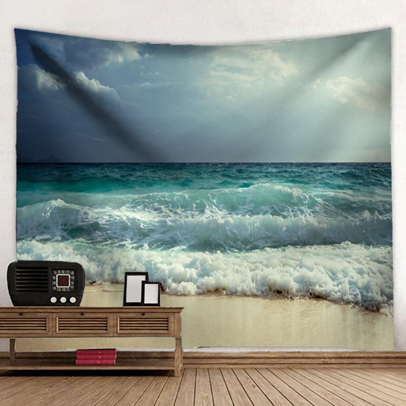 Krajina Palma Pláž Západ Slunce Tapiserie Nástěnný závěs Boho Potištěná tkanina Velký gobelín Estetický interiér koleje