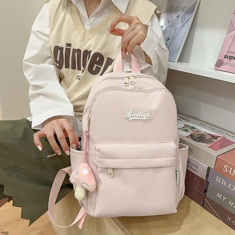 Large Capacity Backpack Women's Solid Color Travel Backpack Campus Student Schoolbag