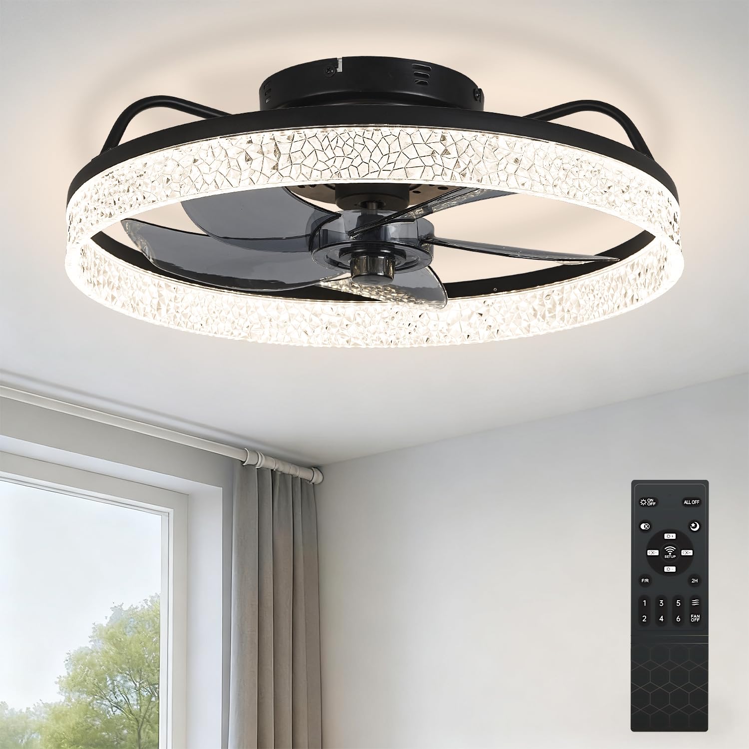 

LED Ceiling Fan Light, Fan with Lighting, Fan Ceiling Light, Suitable for 8-12 tatami mats, 6-level airflow adjustment, air circulation, quiet