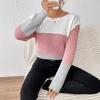 Spring Autumn Women's Color Block Patchwork Knit Sweater, Crew Neck Long Sleeve Pullover Top