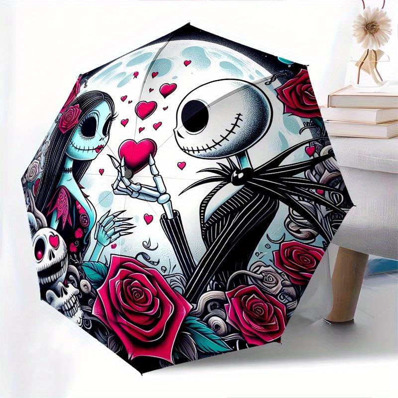 Nightmare Before Christmas,Jack Skellington Automatic Umbrella Tri fold Portable Umbrella, Best Holiday Gift for Men and Women, Durable Ir