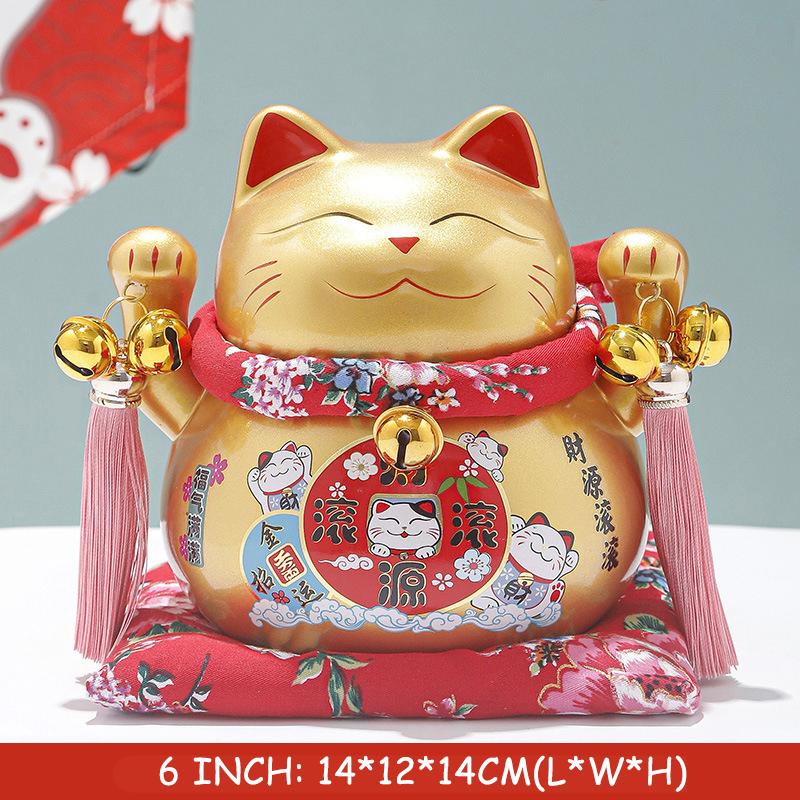 6 inch Ceramic Fortune Cat Money Bank Maneki Neko Lucky Cats Statues Porcelain Happy Smiling Cat Figure Feng Shui Decor Ornament