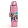 1PC Graffiti Rainbow Bicycle Art 750ml Color Plastic Sports Water Bottle Leakproof Flip Straw Lid Suitable for Sports Office Home Use