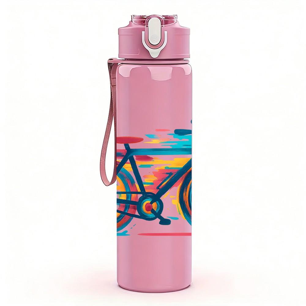 1PC Graffiti Rainbow Bicycle Art 750ml Color Plastic Sports Water Bottle Leakproof Flip Straw Lid Suitable for Sports Office Home Use