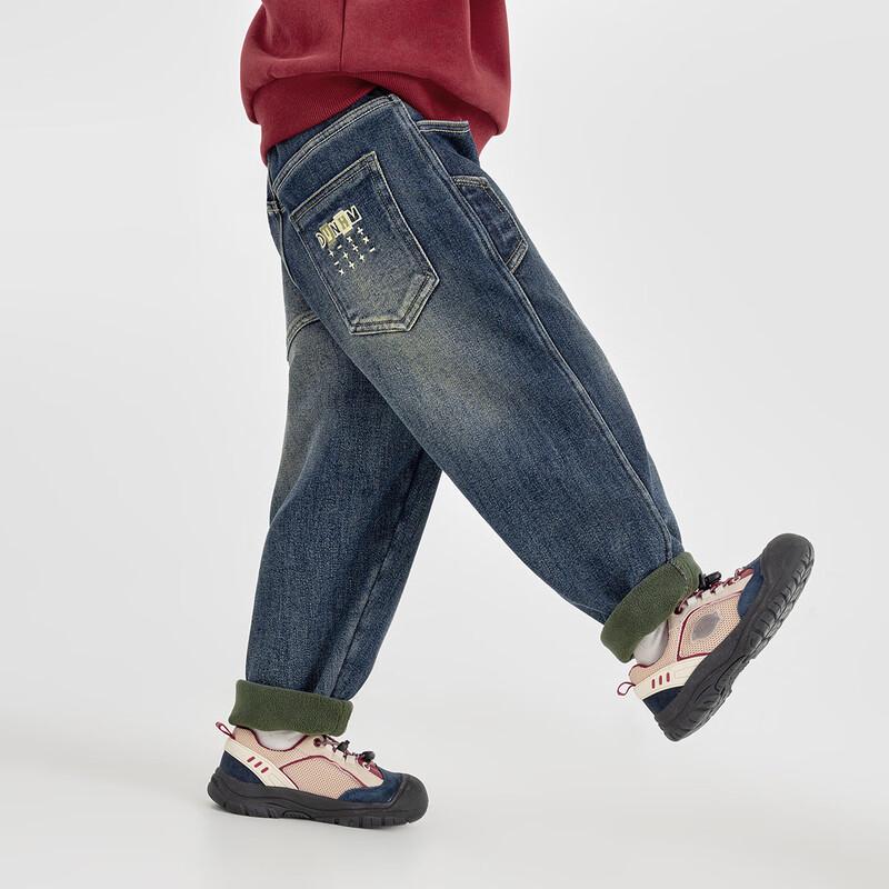 Boys' Vintage American-Style Embroidered Fleece-Lined Denim Harem Pants