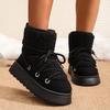 Women's New Winter Fleece Lined Thickened Elevated Chunky Sole Lace Up Fashionable Warm Cotton Boots