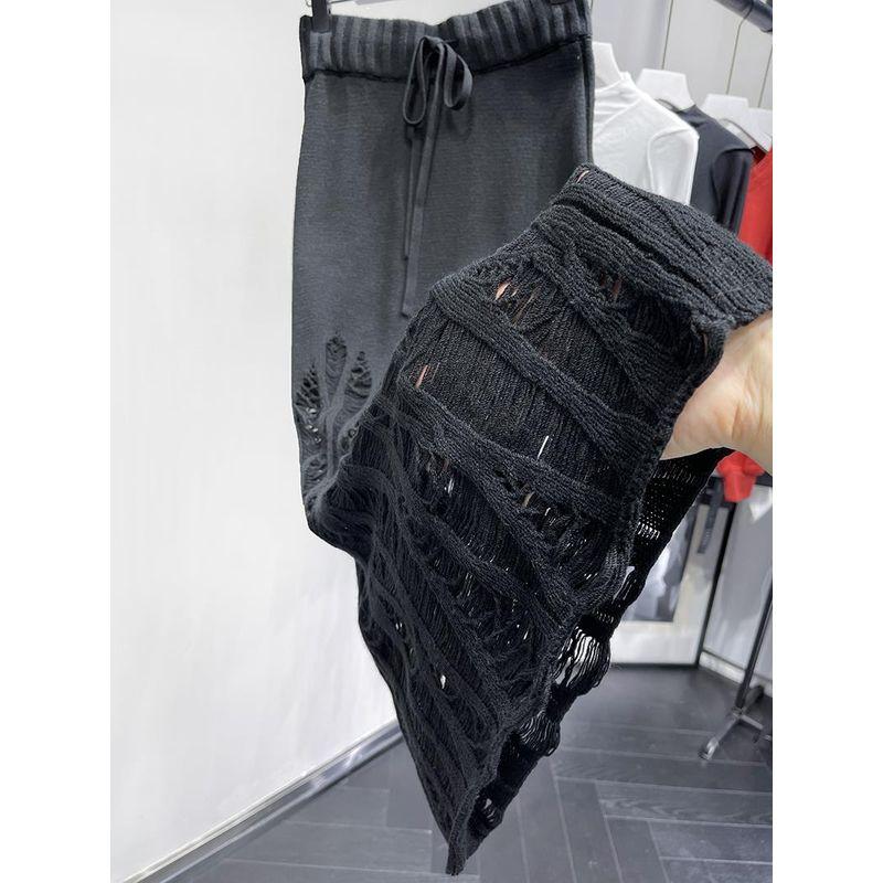 

Brand Discount Store Shopping Mall Foreign Trade Goods Women clothes Clearance Slimming Hollow Slim fit Grinding Hole Wool Knitting Skirt Black All yards