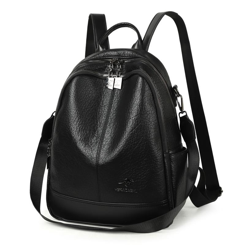 Women s PU Backpack Large Capacity Multi-function Shoulder Bag чёрный