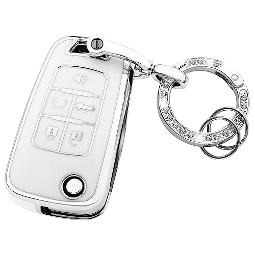 

Чехол для ключа Chevy с брелком, чехол для ключа из ТПУ премиум-класса с полной защитой для Equinox Camaro Cruze Malibu Impala Spark Sonic GMC белый