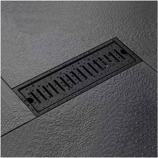 11.8-Inch SUS304 Stainless Steel Square Shower Floor Drain with Top Grate Offset Drainage,Black Finish